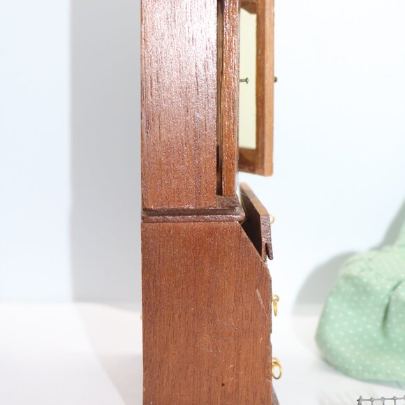 Vintage dollhouse wooden secretary desk set W/basket of eggs & chair cover - Picture 4 of 7